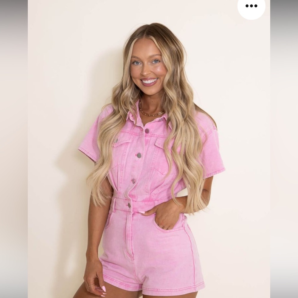 Le Lis Pink Denim Romper